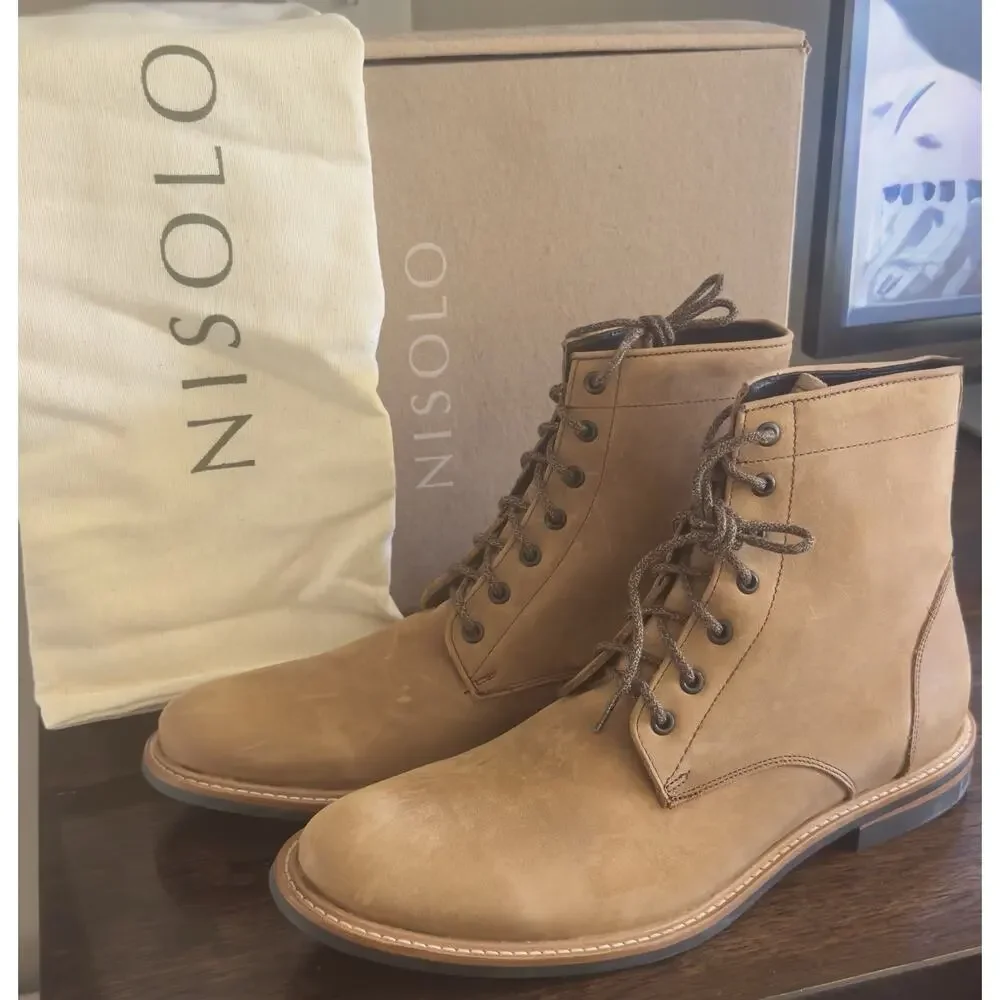 Nisolo Andres All-Weather Boot Men 12.5 Tobacco Brown Nubuck NEW IN BOX
